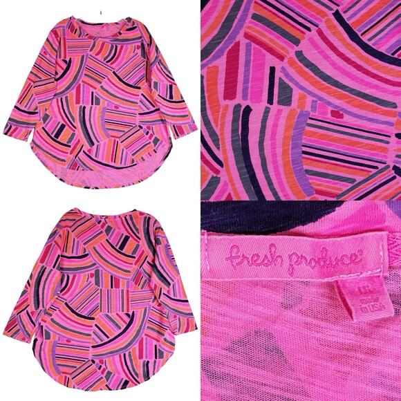 fresh produce Tops - Fresh Produce Shirt Knit Top Long Sleeve Womens Size Large L Pink Geometric